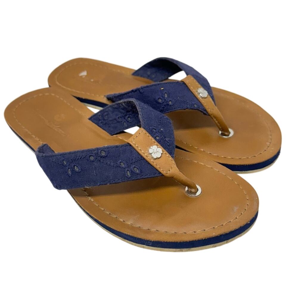 Tommy Bahama Blue Eyelet Flip Flop Sandals Womens 7 Classic Beachy Vacation
